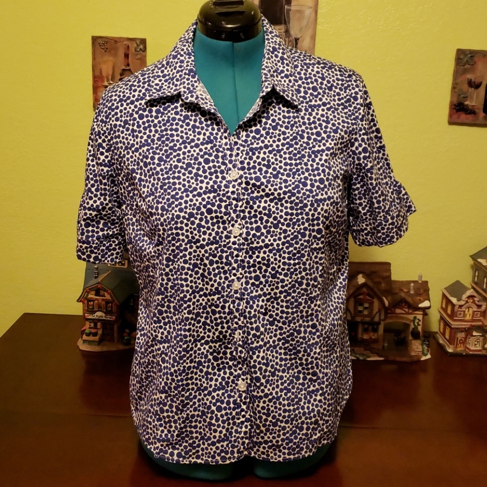George Blue & White Dotted Blouse